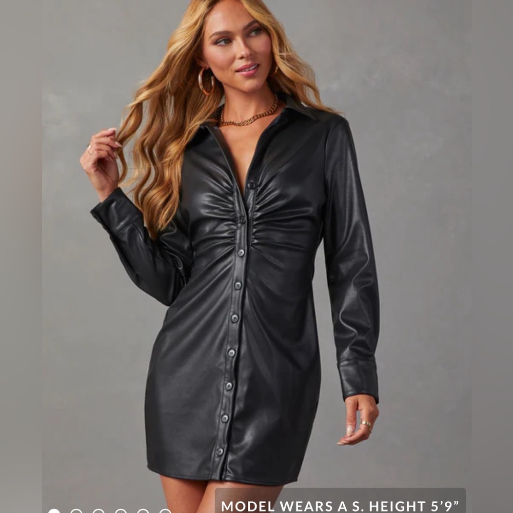 Vici Faux Leather button down mini dress